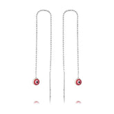 Boucle d'oreille mauvais œil rose avec chaîne en argent